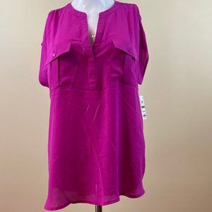 NEW INC PINK DUAL POCKET BLOUSE